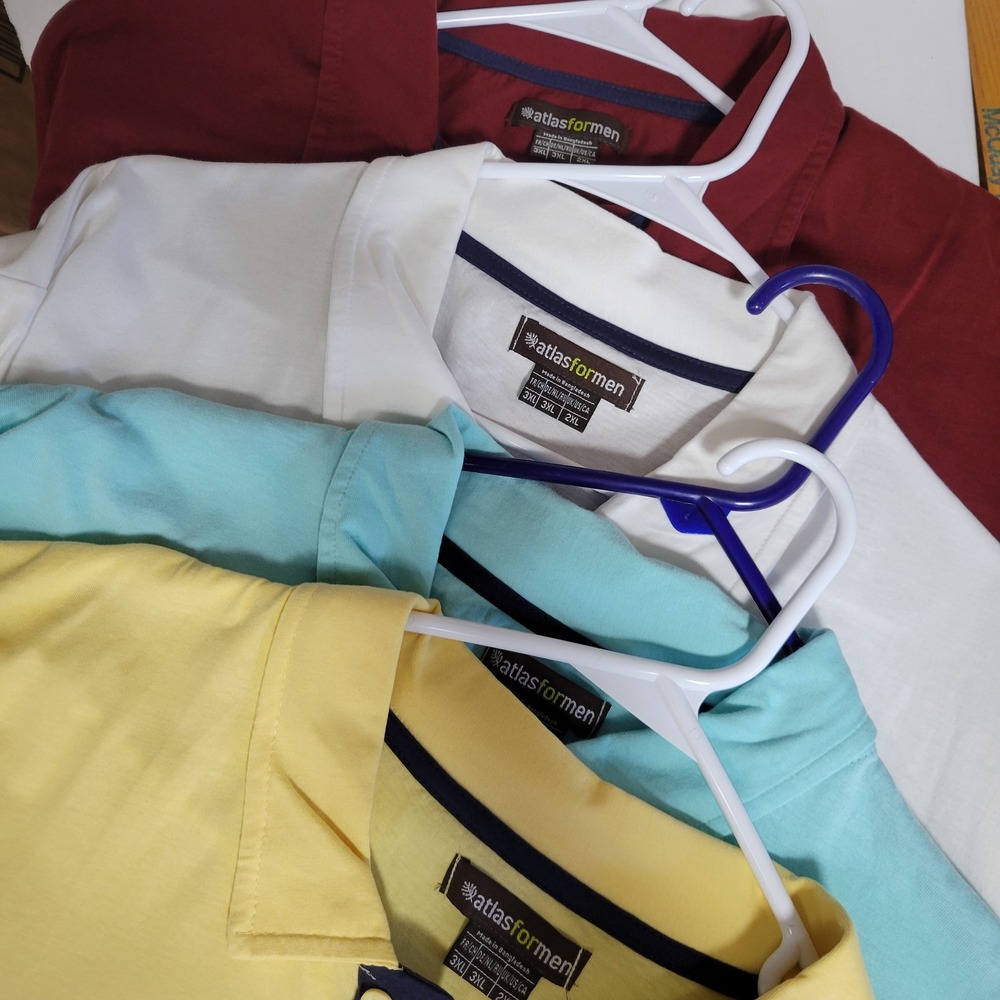Lot x4 Atlas For Men Cotton Polo Shirts 2X White Red Yellow Blue Golf Casual‎
